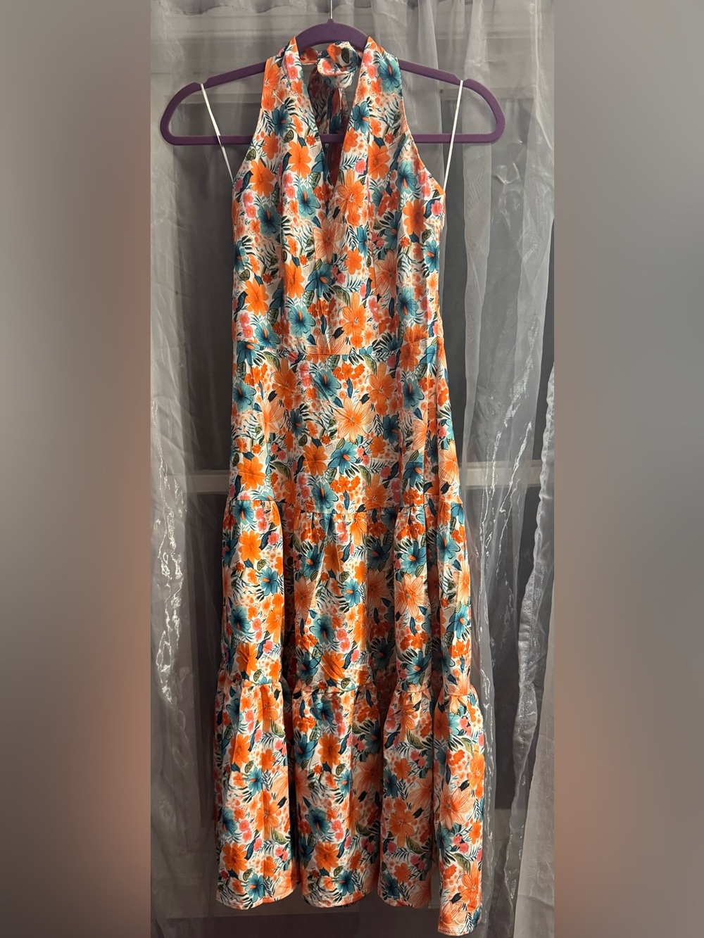 DressTells Halter Floral Aline Tiered Flowy Tropical Maxi Dress